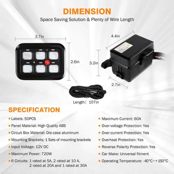 Auxbeam 6 Gang LED Switch Panel Kit